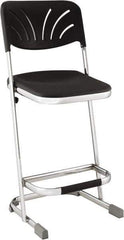 NPS - 24 Inch High, Stationary Square Seat with Steel Backrest - 16-1/4 Inch Deep x 16-3/4 Inch Wide, Plastic Seat, Black and Chrome - Exact Tool & Supply