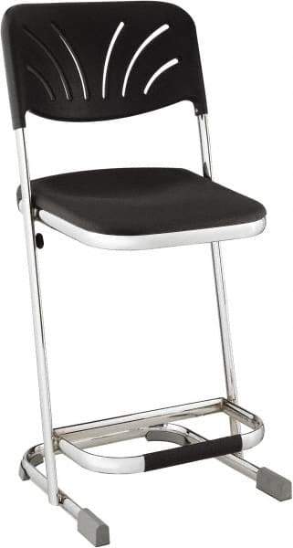 NPS - 22 Inch High, Stationary Square Seat with Steel Backrest - 16-1/4 Inch Deep x 16-3/4 Inch Wide, Plastic Seat, Black and Chrome - Exact Tool & Supply