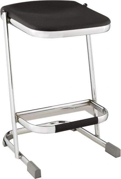 NPS - 24 Inch High, Stationary Fixed Height Stool - 16-1/4 Inch Deep x 16-3/4 Inch Wide, Plastic Seat, Black and Chrome - Exact Tool & Supply