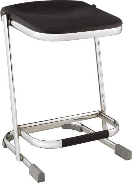 NPS - 22 Inch High, Stationary Fixed Height Stool - 16-1/4 Inch Deep x 16-3/4 Inch Wide, Plastic Seat, Black and Chrome - Exact Tool & Supply