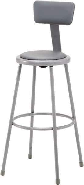 NPS - 30 Inch High, Stationary Fixed Height Stool with Adjustable Height Backrest - 16-1/2 Inch Deep x 16-1/2 Inch Wide, Vinyl Seat, Gray - Exact Tool & Supply