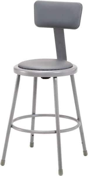 NPS - 24 Inch High, Stationary Fixed Height Stool with Adjustable Height Backrest - 15 Inch Deep x 15 Inch Wide, Vinyl Seat, Gray - Exact Tool & Supply