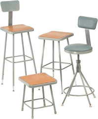 NPS - 30 Inch Seat Height, Stationary Stool with Adjustable Height Backrest - 16 Inch Deep x 16 Inch Wide, 43-45" OAH, Hardboard Seat, Gray - Exact Tool & Supply