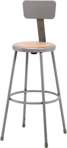 NPS - 30 Inch High, Stationary Fixed Height Stool with Adjustable Height Back - 16-1/2 Inch Deep x 16-1/2 Inch Wide, Hardboard Seat, Gray and Brown - Exact Tool & Supply