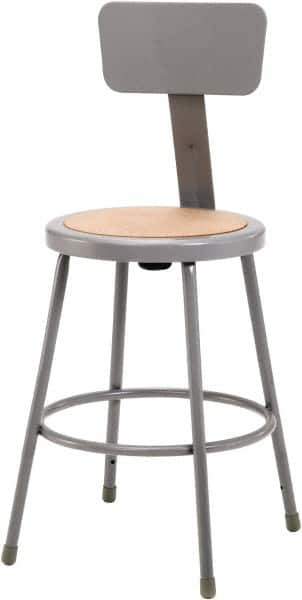 NPS - 18 Inch High, Stationary Fixed Height Stool with Adjustable Height Back - 14 Inch Deep x 14 Inch Wide, Hardboard Seat, Gray and Brown - Exact Tool & Supply