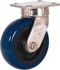 Albion - 6" Diam x 2" Wide x 7-1/2" OAH Top Plate Mount Swivel Caster - Polyurethane Mold on Polypropylene, 1,100 Lb Capacity, Stainless Steel Roller Bearing, 4 x 4-1/2" Plate - Exact Tool & Supply