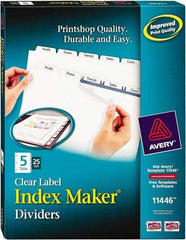 AVERY - 11 x 8-1/2" 5 Tabs, Three Hole Clear Plastic Reinforced Binder Holes, Tab Divider - Clear Tabs, White Folder - Exact Tool & Supply