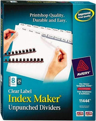 AVERY - 11 x 8-1/2" 8 Tabs, Unpunched Clear Plastic Reinforced, Tab Divider - Clear Tabs, White Folder - Exact Tool & Supply