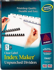 AVERY - 11 x 8-1/2" 5 Tabs, Unpunched Clear Plastic Reinforced, Tab Divider - Clear Tabs, White Folder - Exact Tool & Supply