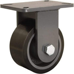 Hamilton - 6" Diam x 3" Wide x 8" OAH Top Plate Mount Rigid Caster - Polyurethane Mold onto Cast Iron Center, 2,860 Lb Capacity, Sealed Precision Ball Bearing, 5-1/4 x 7-1/4" Plate - Exact Tool & Supply