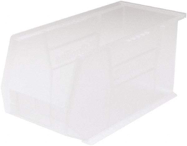 Akro-Mils - 60 Lb. Load Capacity, 18" Deep, Clear Polymer Hopper Stacking Bin - 9" High x 8-1/4" Wide x 18" Long - Exact Tool & Supply