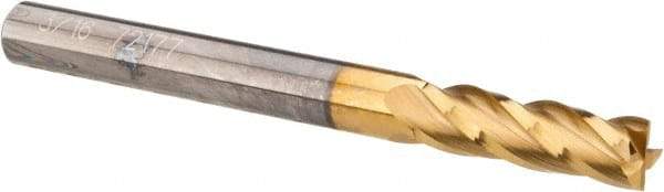 OSG - 3/16", 5/8" LOC, 3/16" Shank Diam, 2" OAL, 4 Flute, Solid Carbide Square End Mill - Single End, TiN Finish, Spiral Flute, 30° Helix, Centercutting, Right Hand Cut, Right Hand Flute, Series 404 - Exact Tool & Supply