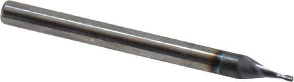 OSG - 1/32", 5/64" LOC, 1/8" Shank Diam, 1-1/2" OAL, 2 Flute, Solid Carbide Square End Mill - Single End, TiAlN Finish, Spiral Flute, 30° Helix, Centercutting, Right Hand Cut, Right Hand Flute, Series 412 - Exact Tool & Supply