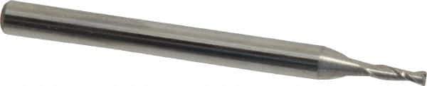 OSG - 1.4mm, 0.171" LOC, 1/8" Shank Diam, 1-1/2" OAL, 2 Flute, Solid Carbide Square End Mill - Single End, Uncoated, Spiral Flute, 30° Helix, Centercutting, Right Hand Cut, Right Hand Flute, Series 492 - Exact Tool & Supply