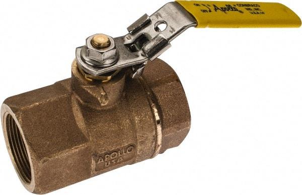 Apollo - 1-1/2" Pipe, Standard Port, Bronze Standard Ball Valve - 2 Piece, NPT Ends, Locking Lever Handle, 600 WOG, 150 WSP - Exact Tool & Supply