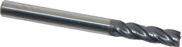 Accupro - 3/16", 5/8" LOC, 3/16" Shank Diam, 2" OAL, 4 Flute, Solid Carbide Square End Mill - Single End, nACRo Finish, Spiral Flute, Variable° Helix, Centercutting, Right Hand Cut, Right Hand Flute - Exact Tool & Supply