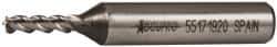 Accupro - 5/32", 3/8" LOC, 3/8" Shank Diam, 2-3/8" OAL, 3 Flute, Powdered Metal Square End Mill - Single End, Uncoated, Spiral Flute, 45° Helix, Centercutting, Right Hand Cut, Right Hand Flute - Exact Tool & Supply