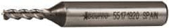 Accupro - 5/32", 3/8" LOC, 3/8" Shank Diam, 2-3/8" OAL, 3 Flute, Powdered Metal Square End Mill - Single End, Uncoated, Spiral Flute, 45° Helix, Centercutting, Right Hand Cut, Right Hand Flute - Exact Tool & Supply