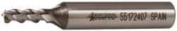 Accupro - 3/16", 1/2" LOC, 3/8" Shank Diam, 2-3/8" OAL, 3 Flute, Powdered Metal Square End Mill - Single End, Uncoated, Spiral Flute, 45° Helix, Centercutting, Right Hand Cut, Right Hand Flute - Exact Tool & Supply