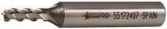 Accupro - 3/16", 1/2" LOC, 3/8" Shank Diam, 2-3/8" OAL, 3 Flute, Powdered Metal Square End Mill - Single End, Uncoated, Spiral Flute, 45° Helix, Centercutting, Right Hand Cut, Right Hand Flute - Exact Tool & Supply