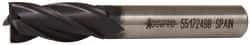 Accupro - 7/16", 1" LOC, 3/8" Shank Diam, 2-11/16" OAL, 4 Flute, Powdered Metal Square End Mill - Single End, TiAlN Finish, Spiral Flute, 30° Helix, Centercutting, Right Hand Cut, Right Hand Flute - Exact Tool & Supply