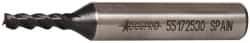 Accupro - 5/32", 3/8" LOC, 3/8" Shank Diam, 2-3/8" OAL, 3 Flute, Powdered Metal Square End Mill - Single End, TiAlN Finish, Spiral Flute, 45° Helix, Centercutting, Right Hand Cut, Right Hand Flute - Exact Tool & Supply