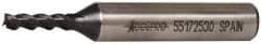 Accupro - 5/32", 3/8" LOC, 3/8" Shank Diam, 2-3/8" OAL, 3 Flute, Powdered Metal Square End Mill - Single End, TiAlN Finish, Spiral Flute, 45° Helix, Centercutting, Right Hand Cut, Right Hand Flute - Exact Tool & Supply