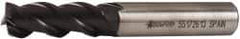Accupro - 1/2", 1-1/4" LOC, 1/2" Shank Diam, 3-1/4" OAL, 3 Flute, Powdered Metal Square End Mill - Single End, TiAlN Finish, Spiral Flute, 45° Helix, Centercutting, Right Hand Cut, Right Hand Flute - Exact Tool & Supply