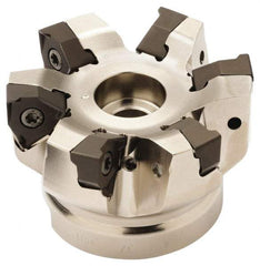 Seco - 6 Inserts, 63mm Cut Diam, 22mm Arbor Diam, 7.5mm Max Depth of Cut, Indexable Square-Shoulder Face Mill - 0/90° Lead Angle, 40mm High, XNEX 0806.. Insert Compatibility, Through Coolant, Series Square 6 - Exact Tool & Supply
