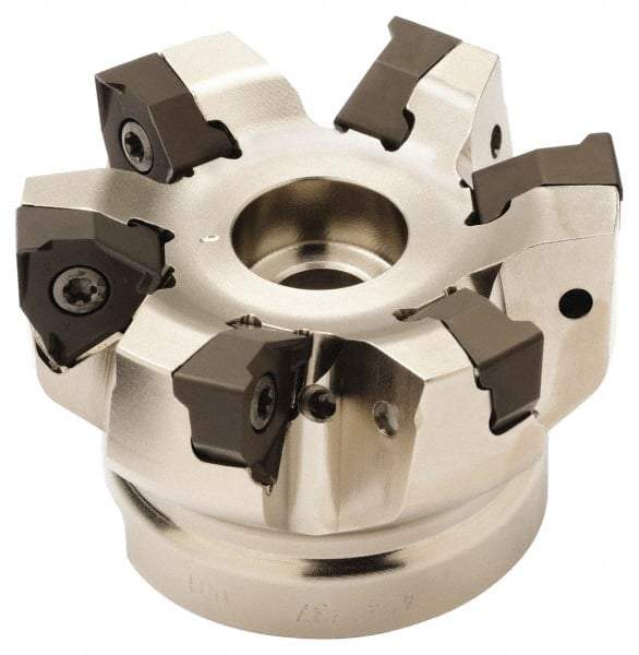 Seco - 9 Inserts, 3" Cut Diam, 1" Arbor Diam, 0.295" Max Depth of Cut, Indexable Square-Shoulder Face Mill - 0/90° Lead Angle, 1.97" High, XNEX 0806.. Insert Compatibility, Through Coolant, Series Square 6 - Exact Tool & Supply