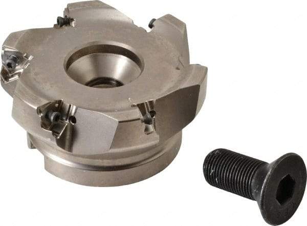 Seco - 6 Inserts, 4" Cut Diam, 1-1/2" Arbor Diam, 0.295" Max Depth of Cut, Indexable Square-Shoulder Face Mill - 0/90° Lead Angle, 1.97" High, XNEX 0806.. Insert Compatibility, Through Coolant, Series Square 6 - Exact Tool & Supply