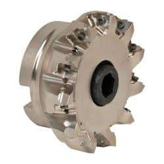 Seco - 11 Inserts, 4" Cut Diam, 1-1/2" Arbor Diam, 0.295" Max Depth of Cut, Indexable Square-Shoulder Face Mill - 0/90° Lead Angle, 1.97" High, XNEX 0806.. Insert Compatibility, Through Coolant, Series Square 6 - Exact Tool & Supply
