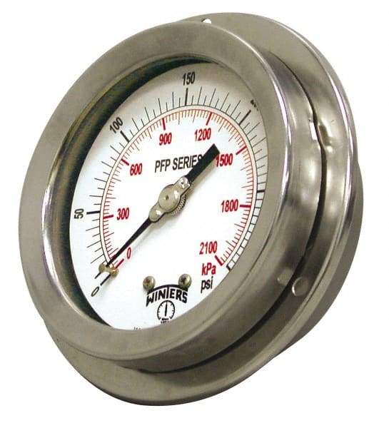Winters - 2-1/2" Dial, 1/4 Thread, 0-30 Scale Range, Pressure Gauge - Front Flange Panel Mount, Center Back Connection Mount, Accurate to 1.6% of Scale - Exact Tool & Supply
