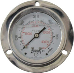 Winters - 2-1/2" Dial, 1/4 Thread, 0-6,000 Scale Range, Pressure Gauge - Front Flange Panel Mount, Center Back Connection Mount, Accurate to 1.6% of Scale - Exact Tool & Supply