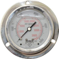 Winters - 2-1/2" Dial, 1/4 Thread, 0-5,000 Scale Range, Pressure Gauge - Front Flange Panel Mount, Center Back Connection Mount, Accurate to 1.6% of Scale - Exact Tool & Supply