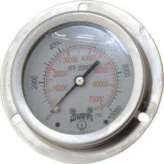 Winters - 2-1/2" Dial, 1/4 Thread, 0-10,000 Scale Range, Pressure Gauge - Front Flange Panel Mount, Center Back Connection Mount, Accurate to 1.6% of Scale - Exact Tool & Supply