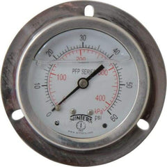 Winters - 2-1/2" Dial, 1/4 Thread, 0-60 Scale Range, Pressure Gauge - Front Flange Panel Mount, Center Back Connection Mount, Accurate to 1.6% of Scale - Exact Tool & Supply