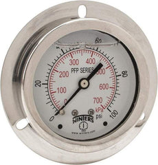Winters - 2-1/2" Dial, 1/4 Thread, 0-100 Scale Range, Pressure Gauge - Front Flange Panel Mount, Center Back Connection Mount, Accurate to 1.6% of Scale - Exact Tool & Supply