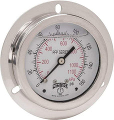 Winters - 2-1/2" Dial, 1/4 Thread, 0-160 Scale Range, Pressure Gauge - Front Flange Panel Mount, Center Back Connection Mount, Accurate to 1.6% of Scale - Exact Tool & Supply