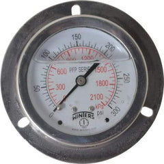 Winters - 2-1/2" Dial, 1/4 Thread, 0-300 Scale Range, Pressure Gauge - Front Flange Panel Mount, Center Back Connection Mount, Accurate to 1.6% of Scale - Exact Tool & Supply