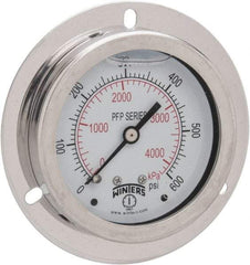 Winters - 2-1/2" Dial, 1/4 Thread, 0-600 Scale Range, Pressure Gauge - Front Flange Panel Mount, Center Back Connection Mount, Accurate to 1.6% of Scale - Exact Tool & Supply