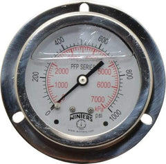 Winters - 2-1/2" Dial, 1/4 Thread, 0-1,000 Scale Range, Pressure Gauge - Front Flange Panel Mount, Center Back Connection Mount, Accurate to 1.6% of Scale - Exact Tool & Supply