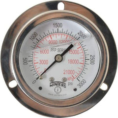 Winters - 2-1/2" Dial, 1/4 Thread, 0-3,000 Scale Range, Pressure Gauge - Front Flange Panel Mount, Center Back Connection Mount, Accurate to 1.6% of Scale - Exact Tool & Supply