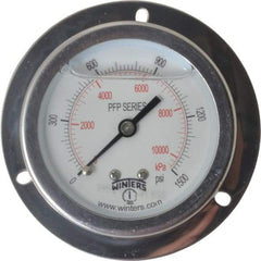 Winters - 2-1/2" Dial, 1/4 Thread, 0-1,500 Scale Range, Pressure Gauge - Front Flange Panel Mount, Center Back Connection Mount, Accurate to 1.6% of Scale - Exact Tool & Supply
