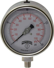 Winters - 4" Dial, 1/4 Thread, 0-160 Scale Range, Pressure Gauge - Lower Connection Mount, Accurate to 1% of Scale - Exact Tool & Supply