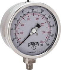 Winters - 4" Dial, 1/4 Thread, 0-200 Scale Range, Pressure Gauge - Lower Connection Mount, Accurate to 1% of Scale - Exact Tool & Supply
