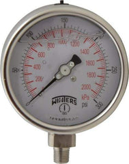 Winters - 4" Dial, 1/4 Thread, 0-300 Scale Range, Pressure Gauge - Lower Connection Mount, Accurate to 1% of Scale - Exact Tool & Supply