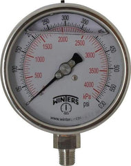 Winters - 4" Dial, 1/4 Thread, 0-600 Scale Range, Pressure Gauge - Lower Connection Mount, Accurate to 1% of Scale - Exact Tool & Supply
