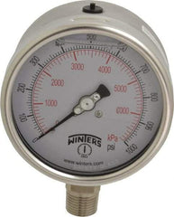 Winters - 4" Dial, 1/2 Thread, 0-1,000 Scale Range, Pressure Gauge - Lower Connection Mount, Accurate to 1% of Scale - Exact Tool & Supply
