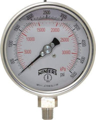 Winters - 4" Dial, 1/4 Thread, 0-5,000 Scale Range, Pressure Gauge - Lower Connection Mount, Accurate to 1% of Scale - Exact Tool & Supply